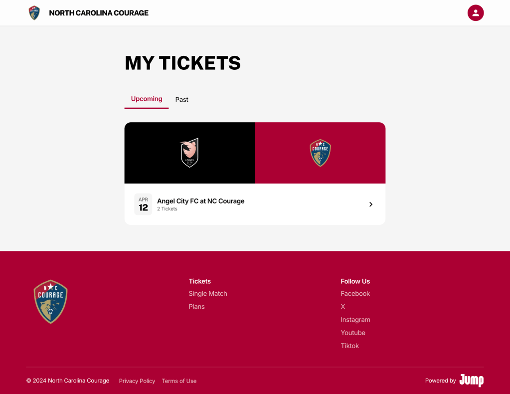 Web "My Tickets" in the new NC Courage ticketing platform online